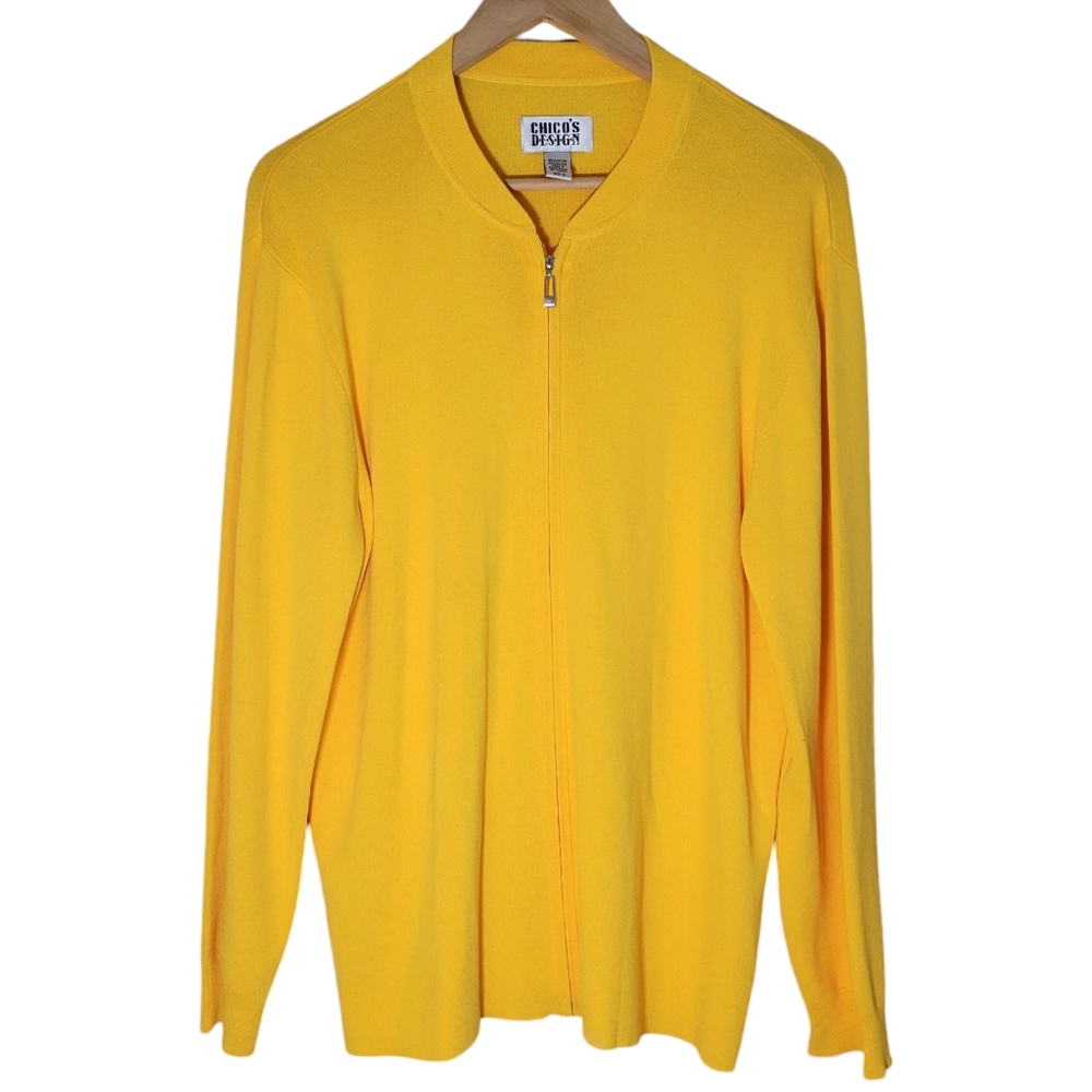 Chico's Design Women’s Cardigan Sweater Size 2 Large Yellow Knit Zip Long Sleeve - Picture 4 of 13